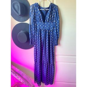 Royal Blue and Gold Vintage Style 70’s Prairie Dress Forever 21